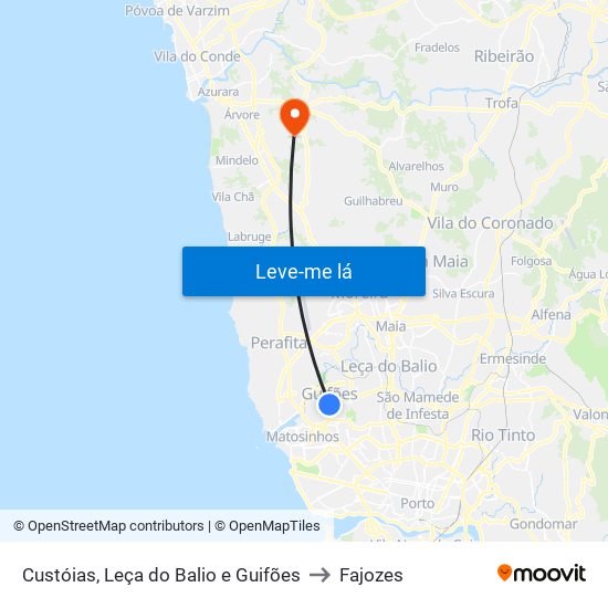 Custóias, Leça do Balio e Guifões to Fajozes map