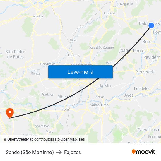 Sande (São Martinho) to Fajozes map