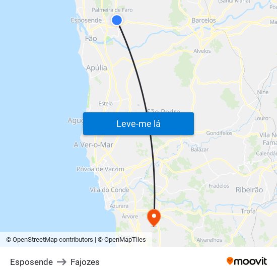 Esposende to Fajozes map