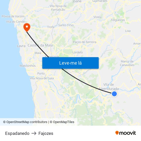 Espadanedo to Fajozes map