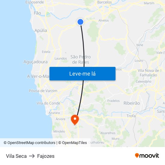 Vila Seca to Fajozes map