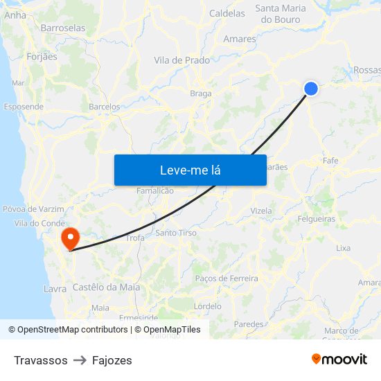 Travassos to Fajozes map