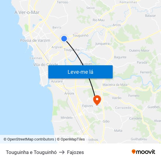 Touguinha e Touguinhó to Fajozes map