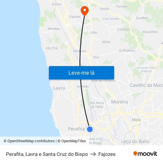 Perafita, Lavra e Santa Cruz do Bispo to Fajozes map