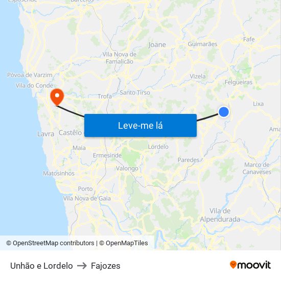 Unhão e Lordelo to Fajozes map