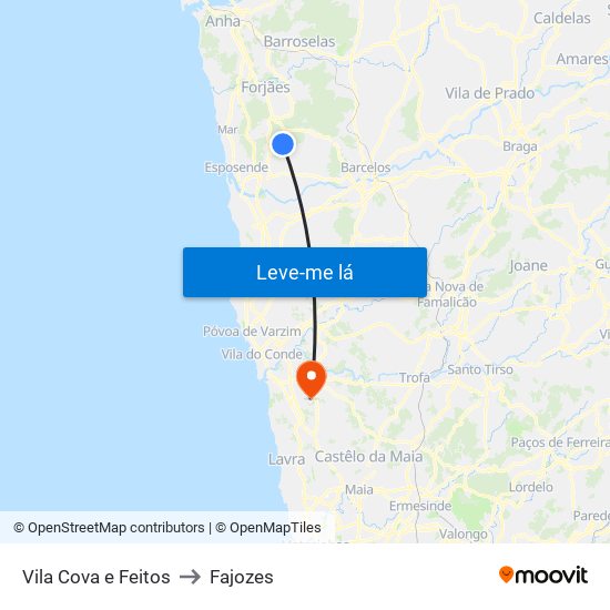 Vila Cova e Feitos to Fajozes map