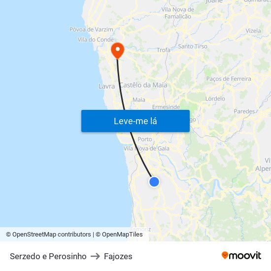 Serzedo e Perosinho to Fajozes map
