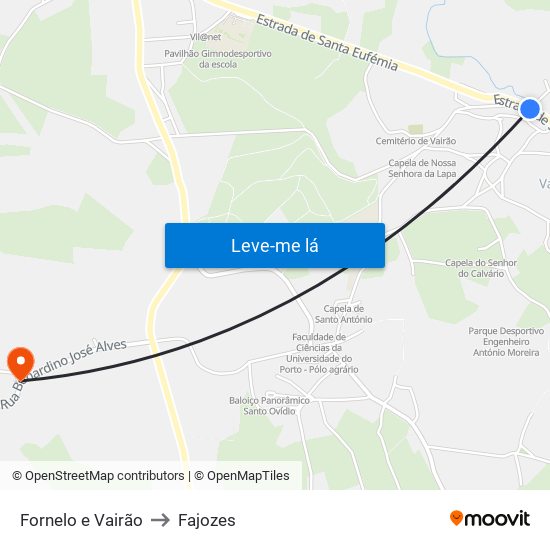 Fornelo e Vairão to Fajozes map