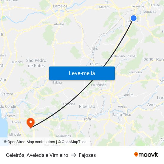 Celeirós, Aveleda e Vimieiro to Fajozes map