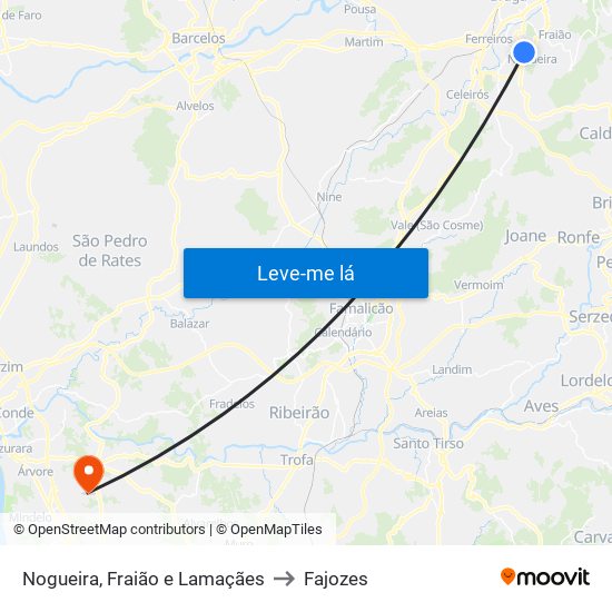 Nogueira, Fraião e Lamaçães to Fajozes map