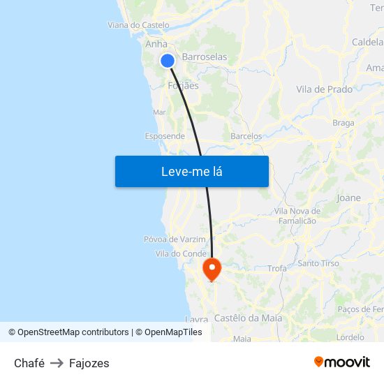 Chafé to Fajozes map