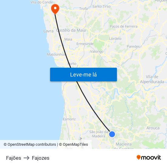 Fajões to Fajozes map