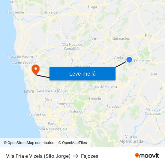 Vila Fria e Vizela (São Jorge) to Fajozes map