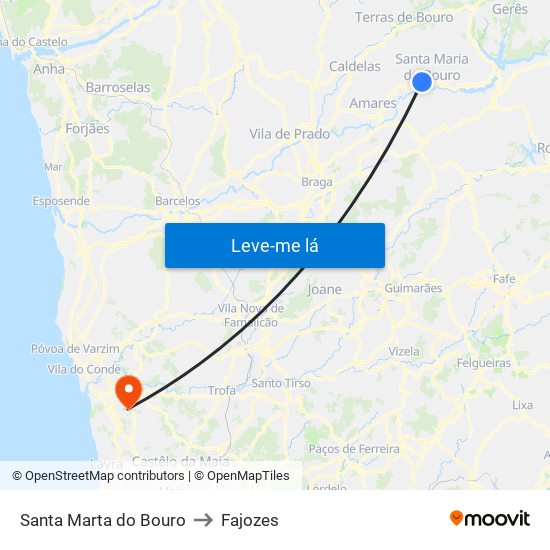 Santa Marta do Bouro to Fajozes map