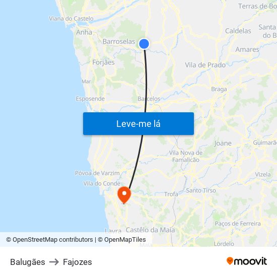 Balugães to Fajozes map