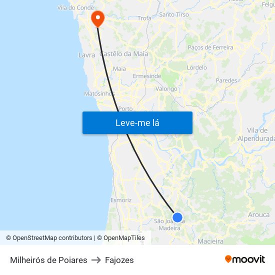 Milheirós de Poiares to Fajozes map
