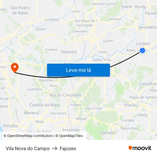 Vila Nova do Campo to Fajozes map