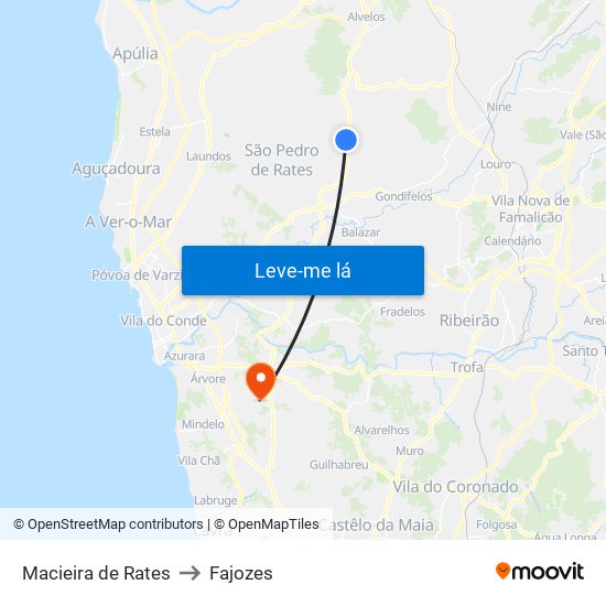 Macieira de Rates to Fajozes map