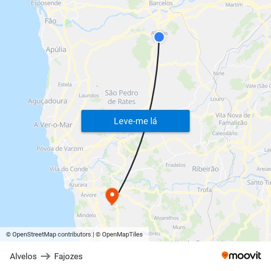 Alvelos to Fajozes map