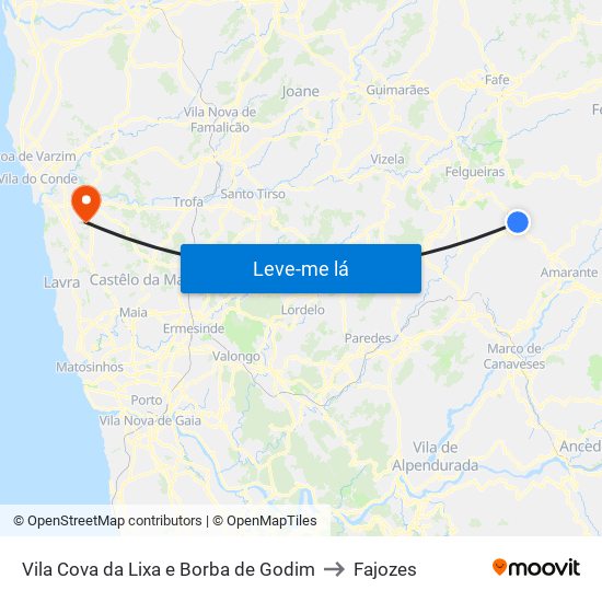 Vila Cova da Lixa e Borba de Godim to Fajozes map