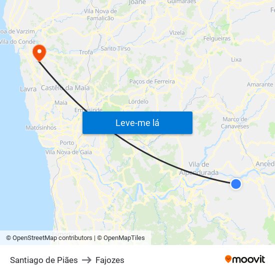 Santiago de Piães to Fajozes map