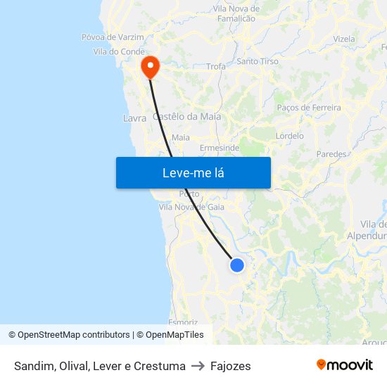 Sandim, Olival, Lever e Crestuma to Fajozes map