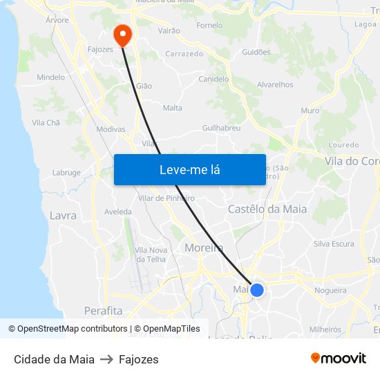 Cidade da Maia to Fajozes map