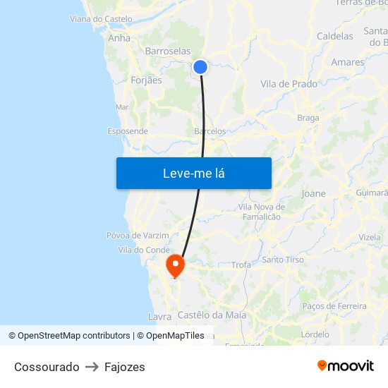 Cossourado to Fajozes map