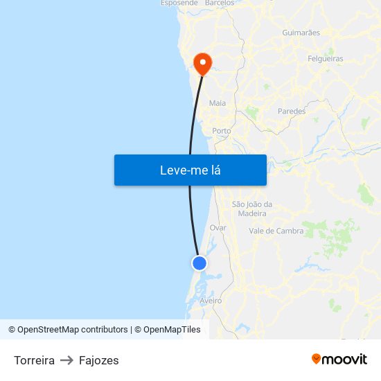 Torreira to Fajozes map