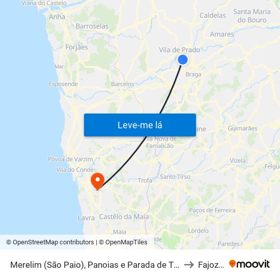 Merelim (São Paio), Panoias e Parada de Tibães to Fajozes map