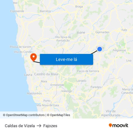 Caldas de Vizela to Fajozes map