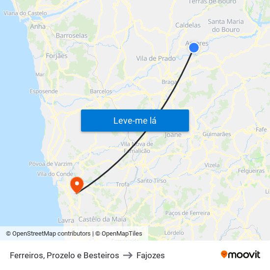 Ferreiros, Prozelo e Besteiros to Fajozes map