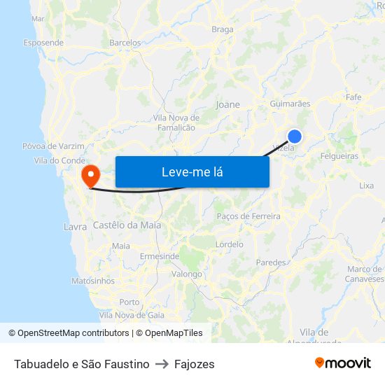 Tabuadelo e São Faustino to Fajozes map