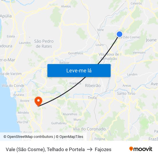 Vale (São Cosme), Telhado e Portela to Fajozes map