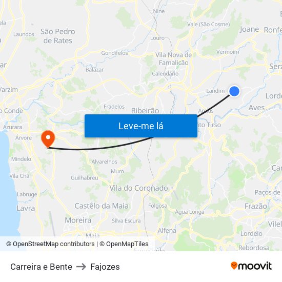 Carreira e Bente to Fajozes map