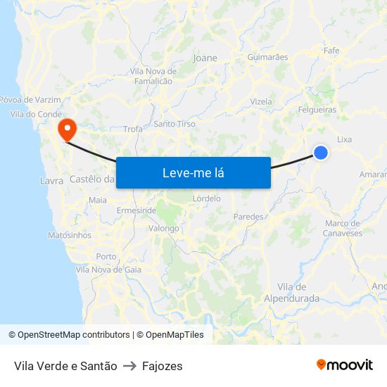 Vila Verde e Santão to Fajozes map