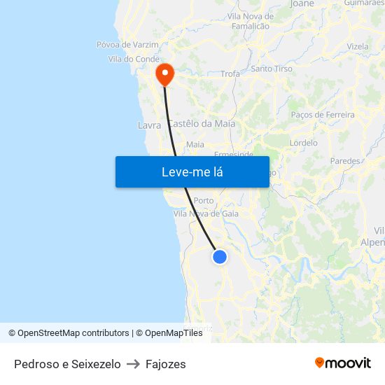 Pedroso e Seixezelo to Fajozes map