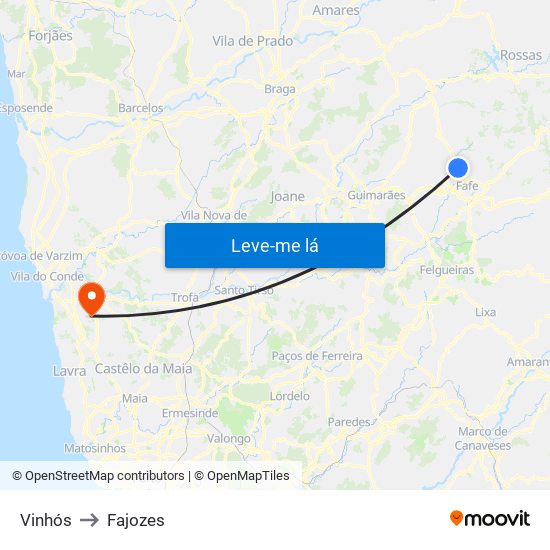 Vinhós to Fajozes map