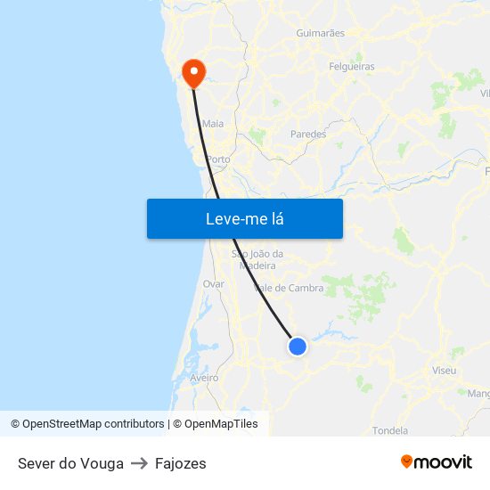 Sever do Vouga to Fajozes map