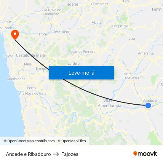 Ancede e Ribadouro to Fajozes map