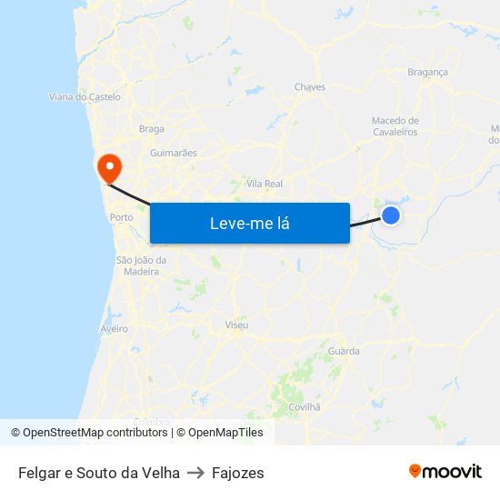 Felgar e Souto da Velha to Fajozes map