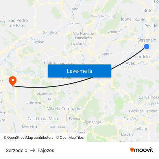 Serzedelo to Fajozes map