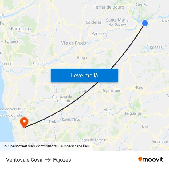 Ventosa e Cova to Fajozes map