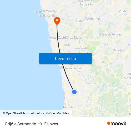 Grijó e Sermonde to Fajozes map