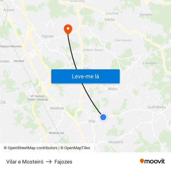 Vilar e Mosteiró to Fajozes map