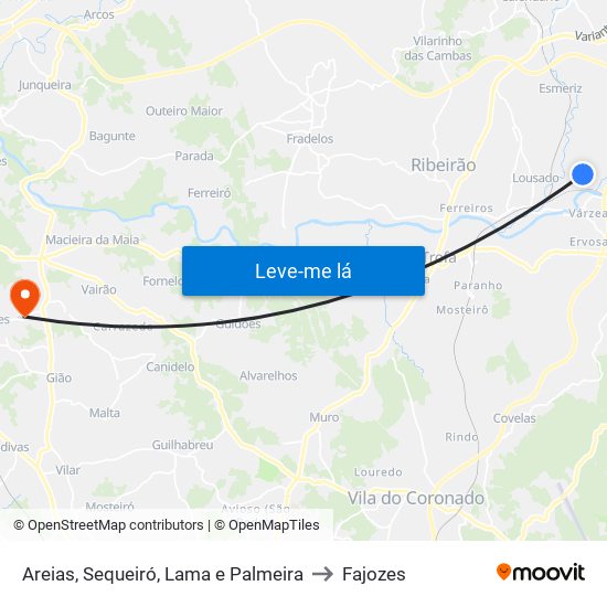 Areias, Sequeiró, Lama e Palmeira to Fajozes map