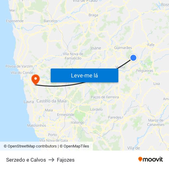 Serzedo e Calvos to Fajozes map