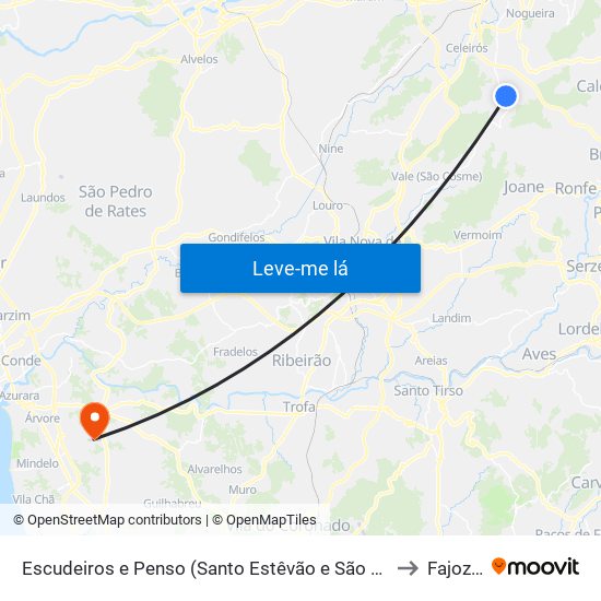 Escudeiros e Penso (Santo Estêvão e São Vicente) to Fajozes map
