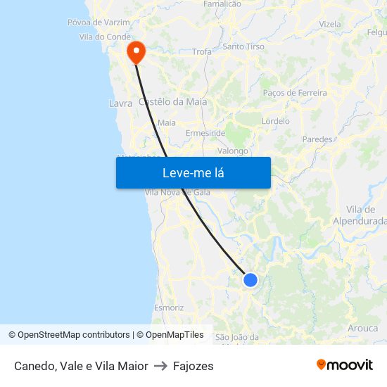 Canedo, Vale e Vila Maior to Fajozes map