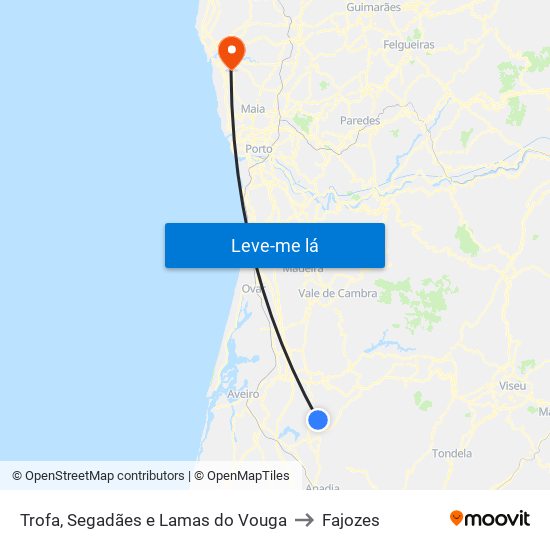 Trofa, Segadães e Lamas do Vouga to Fajozes map